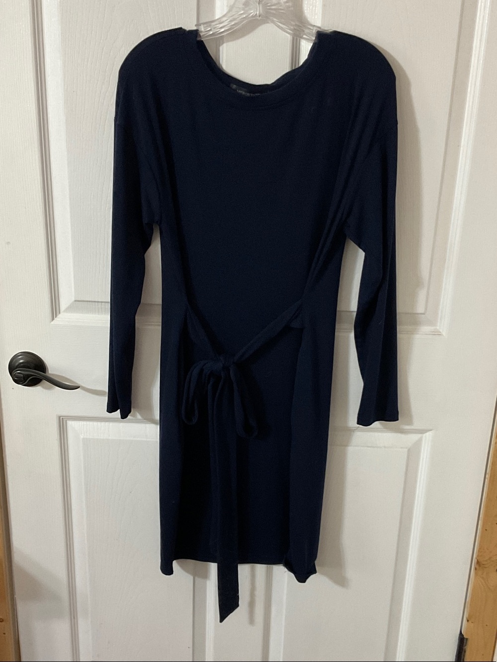 Classic Navy Long-Sleeve Tie-Waist Dress